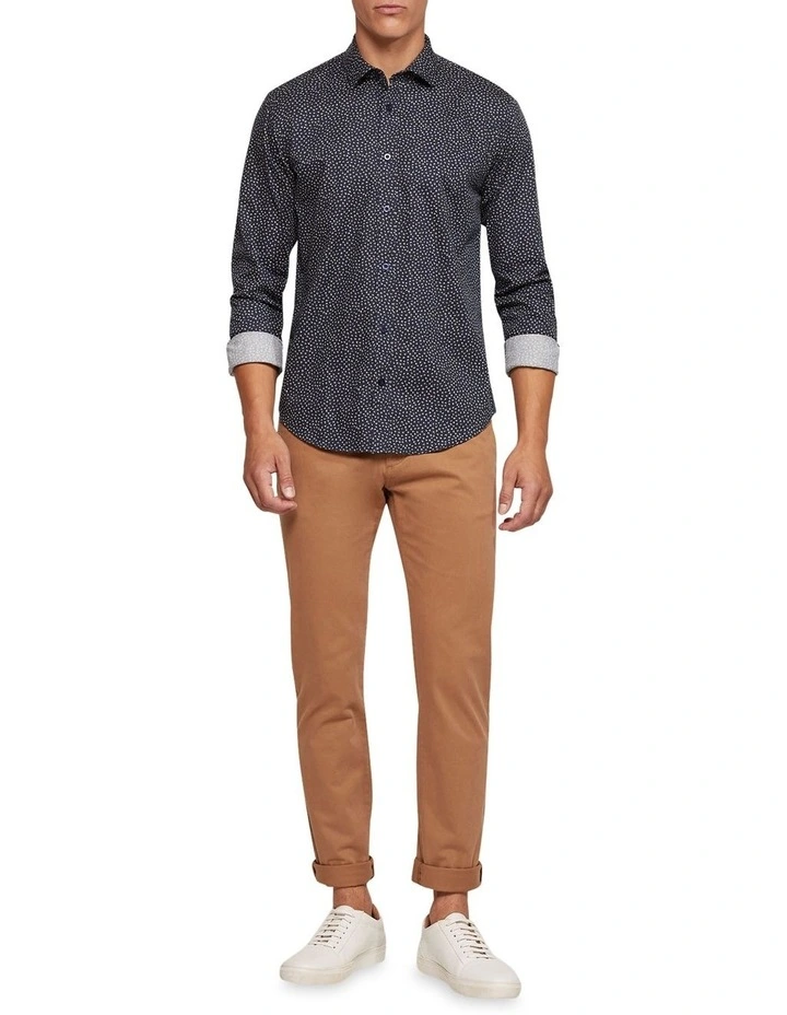 Kenton Printed Cotton Shirt in Navy