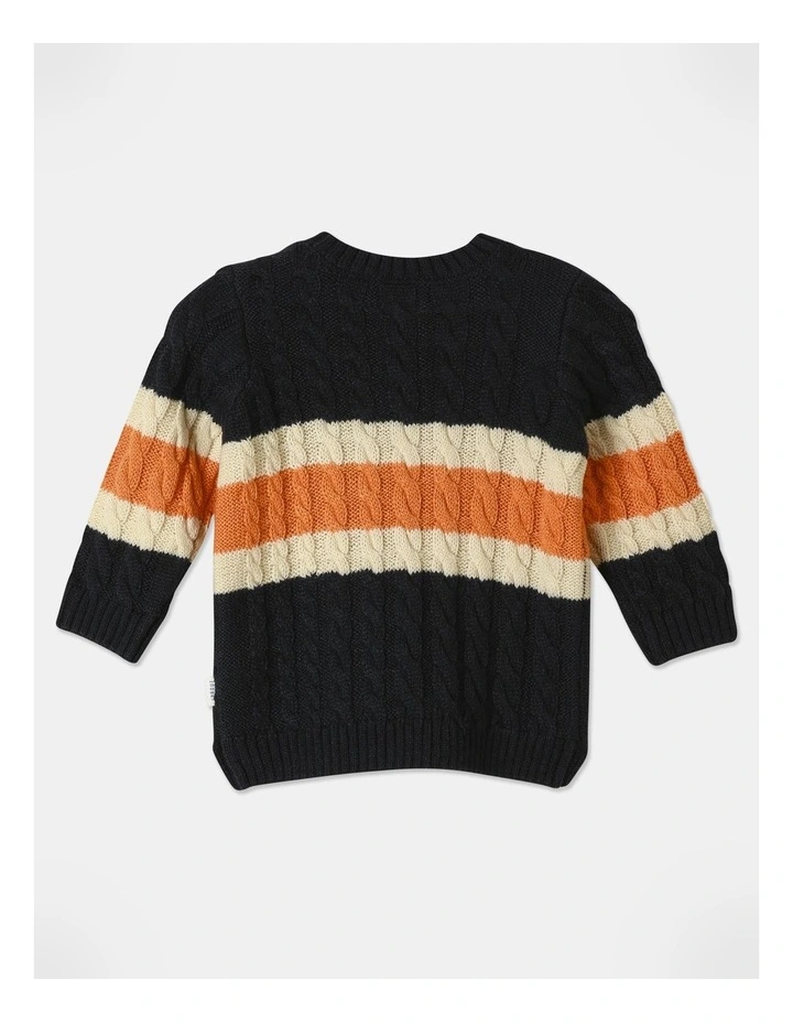 Colour Block Cable Knit Jumper in Navy