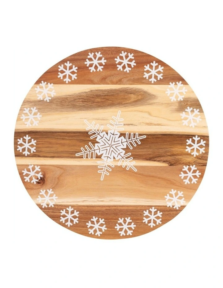 Print Wooden Lazy Susan Snowflake Tray 18 Inch in White