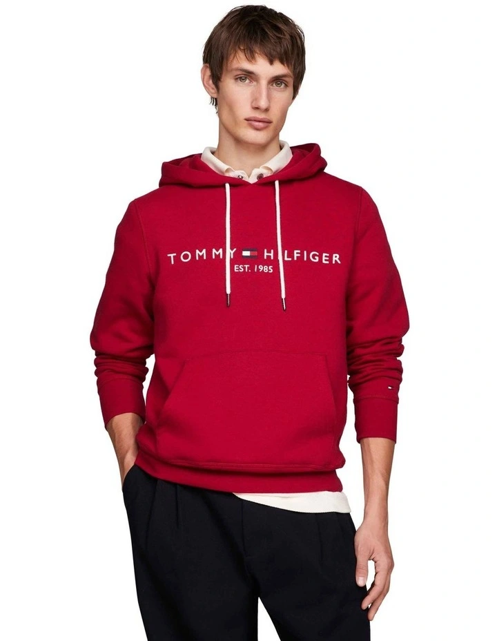 Tommy Logo Hoodie in Red
