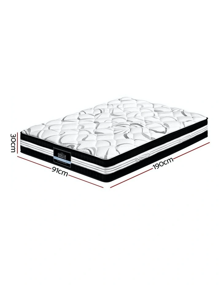 Mattress Single Size Bed Euro Top Pocket Spring Firm Foam 30cm in White/Black