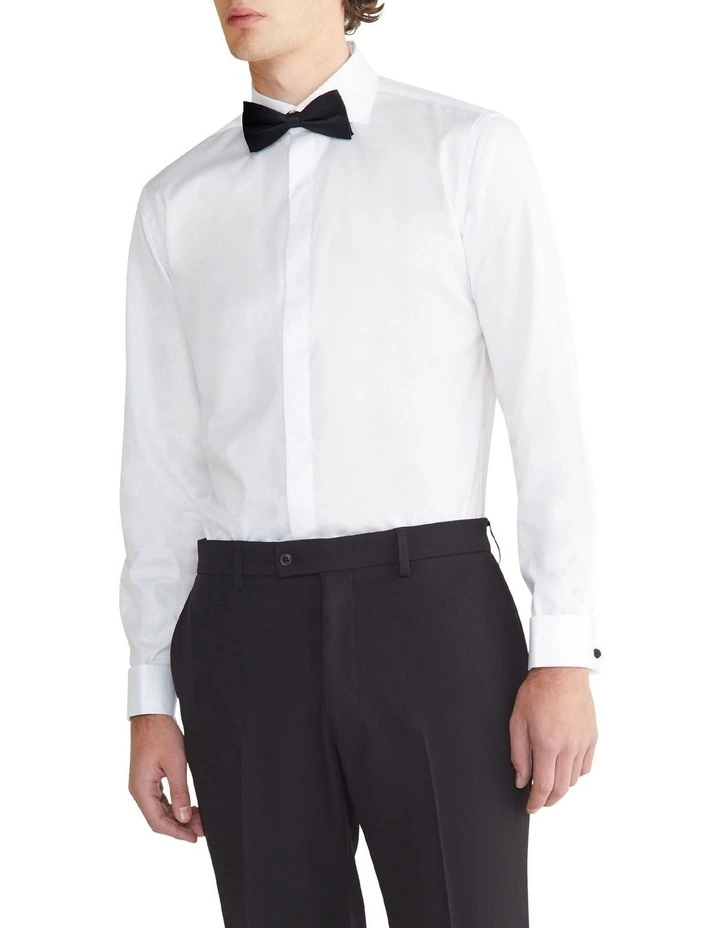Slim Long Sleeve Twill Fly Front Shirt in White
