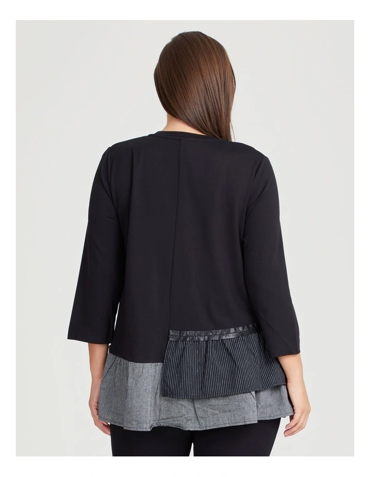 Bamboo Stripe Ruffle Lea Top in Black