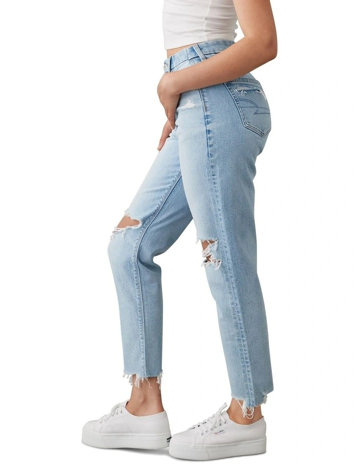 Strigid Curvy Ripped Mom Jean in Light Destroy Wash