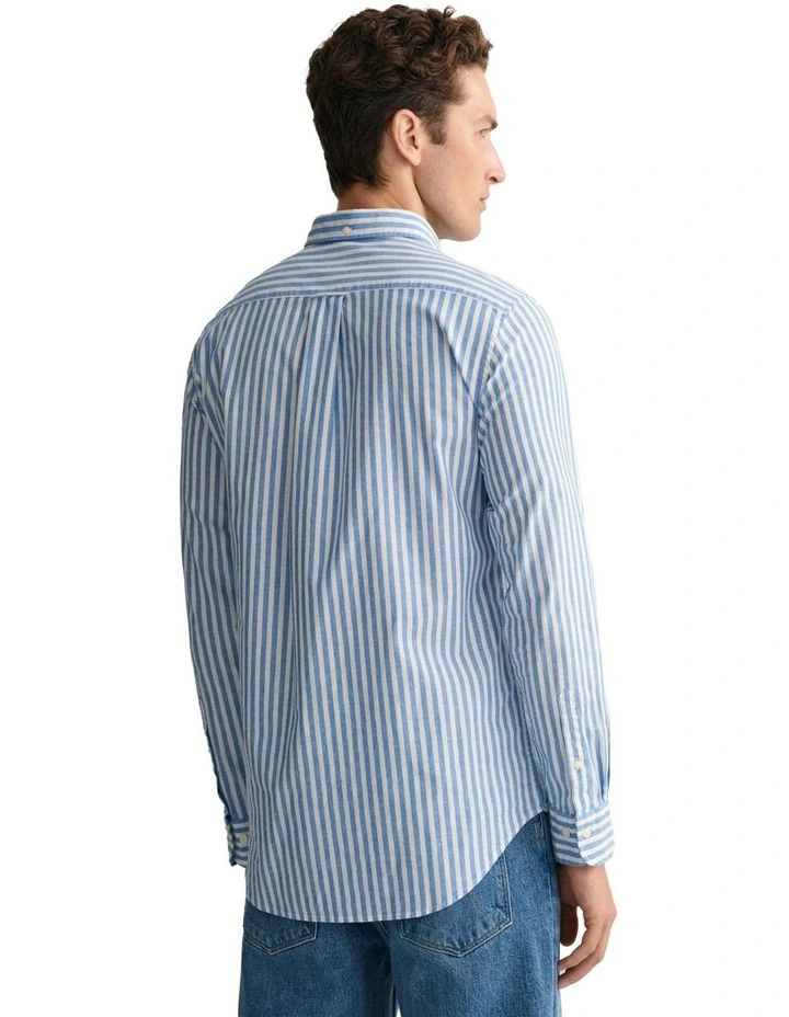 Cotton Linen Stripe Long Sleeve Shirt in Day Blue