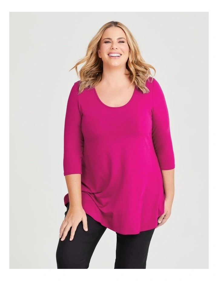 Bamboo Base 3/4 Sleeve Top in Magenta Pink