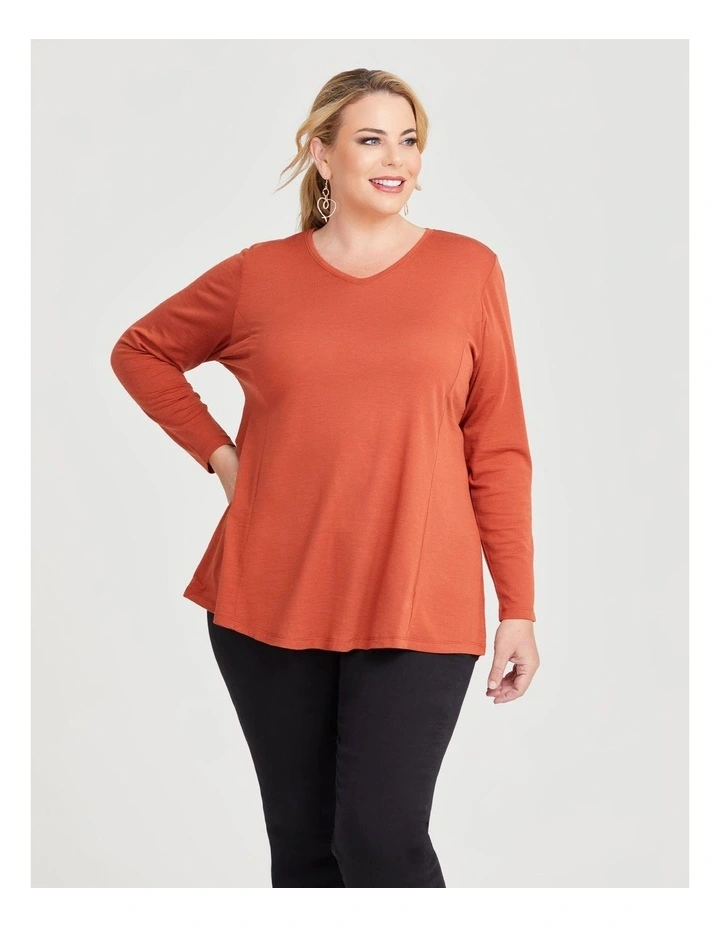 Wool Bamboo V-neck Top in Mecca Orange