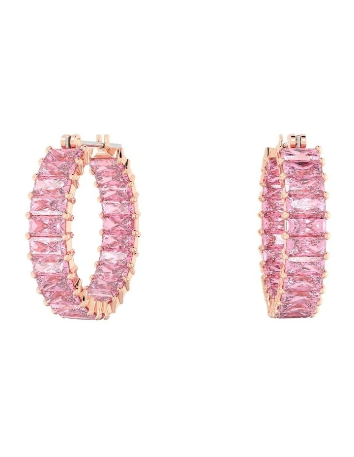 Matrix Hoop Earrings Baguette Cut Rose Gold-Tone Plated in Pink