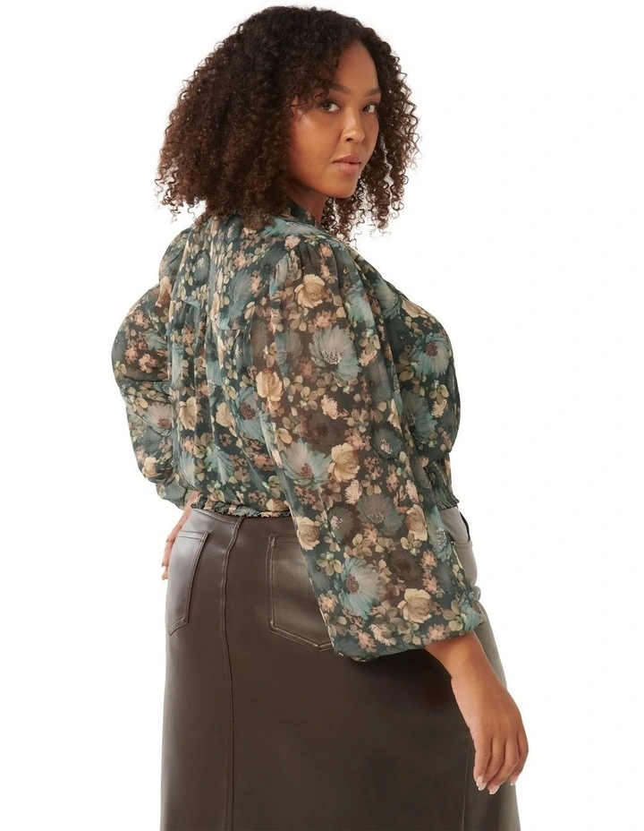 Gloria Shirred Blouse in Blue Multi