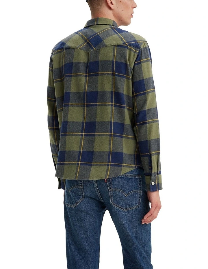Relaxed Fit Western Shirt in Bluish Olive