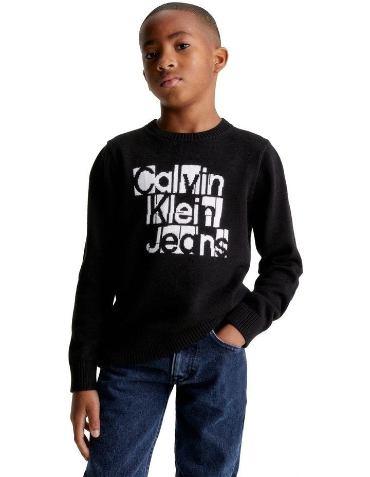 Institutional Grid Graphic Sweater in Black