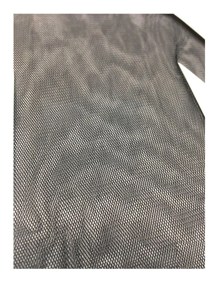 Long Sleeve Stretch Mesh Top Round Neckline Blouse Shirt Costume in Black
