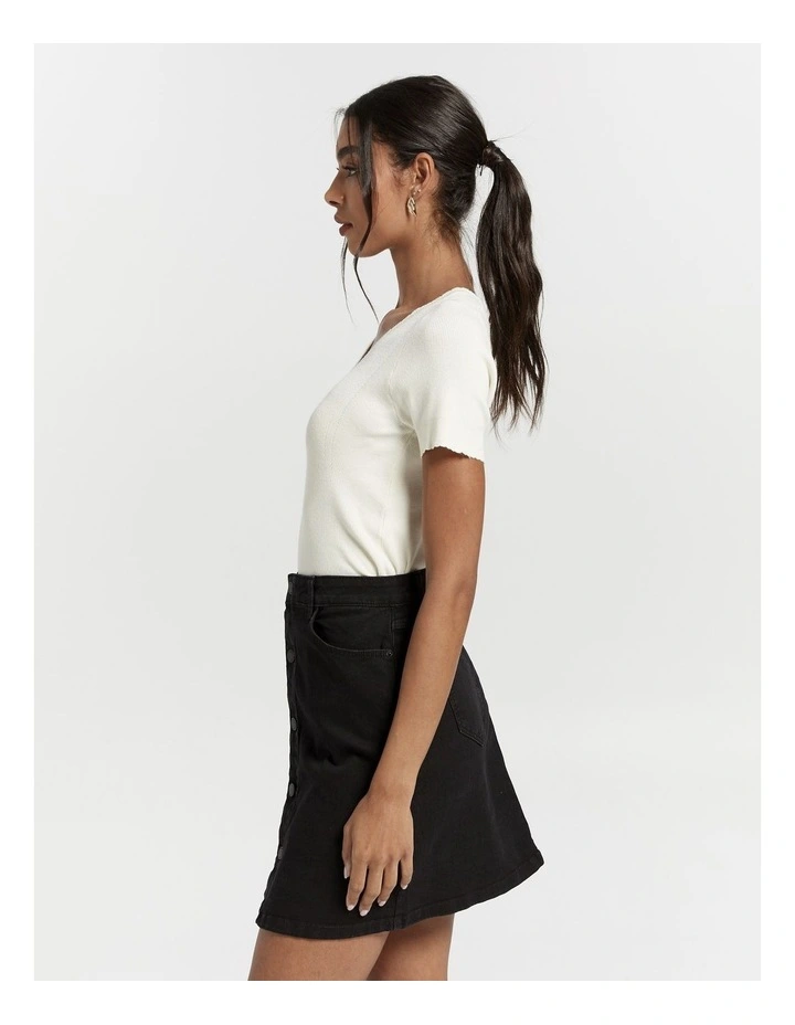 Harper Cotton Denim Skirt in Black
