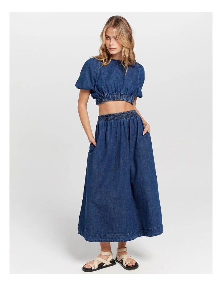 Camilla Cropped Denim Blouse in Dark Blue