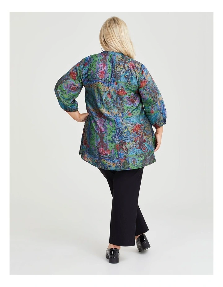 Paisley Tuck Natural Shirt in Green Print