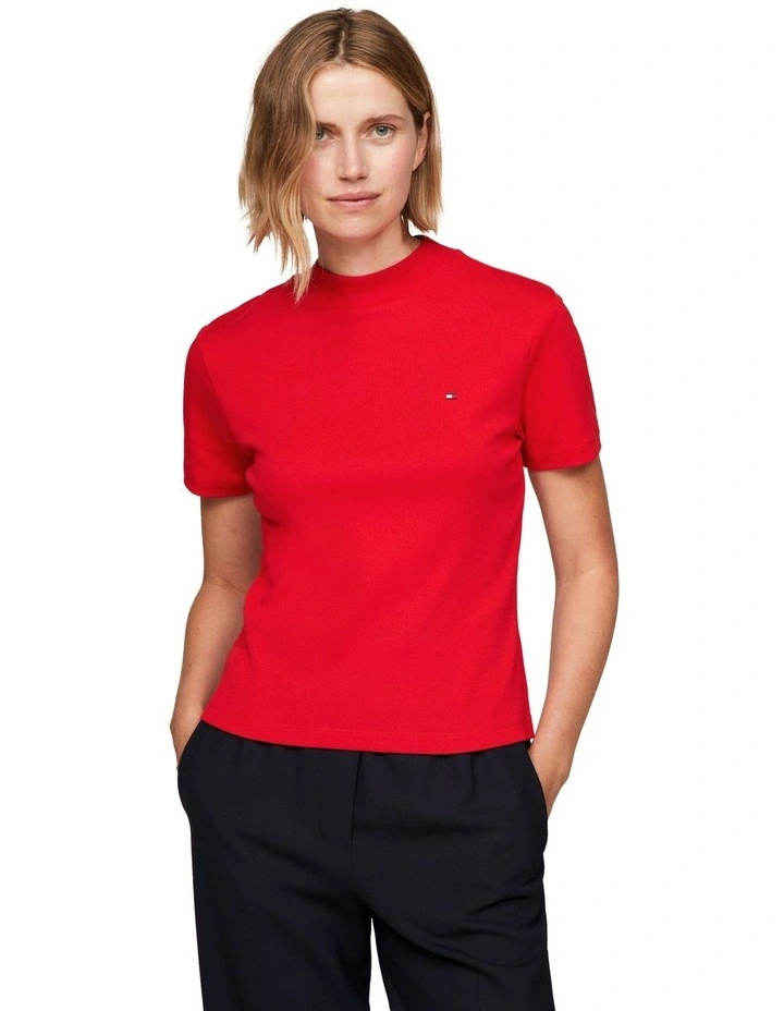 New Cody Slim Crop Mock Neck in Red