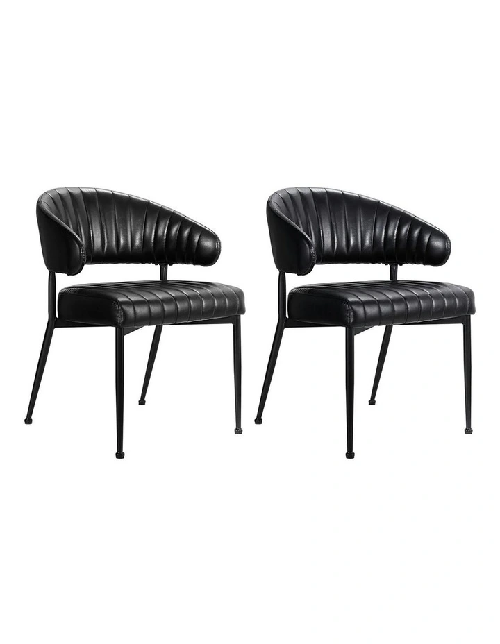 Dining Chairs Hollow Armchair Set of 2 Leather in Black