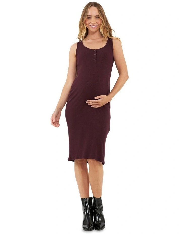 Ruby Rib Nursing Dress in Maroon
