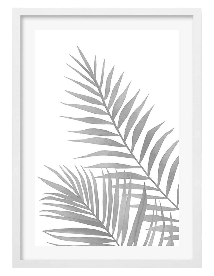 Australian Made Watercolour Palm Leaves Black Art Print A2 in White Frame