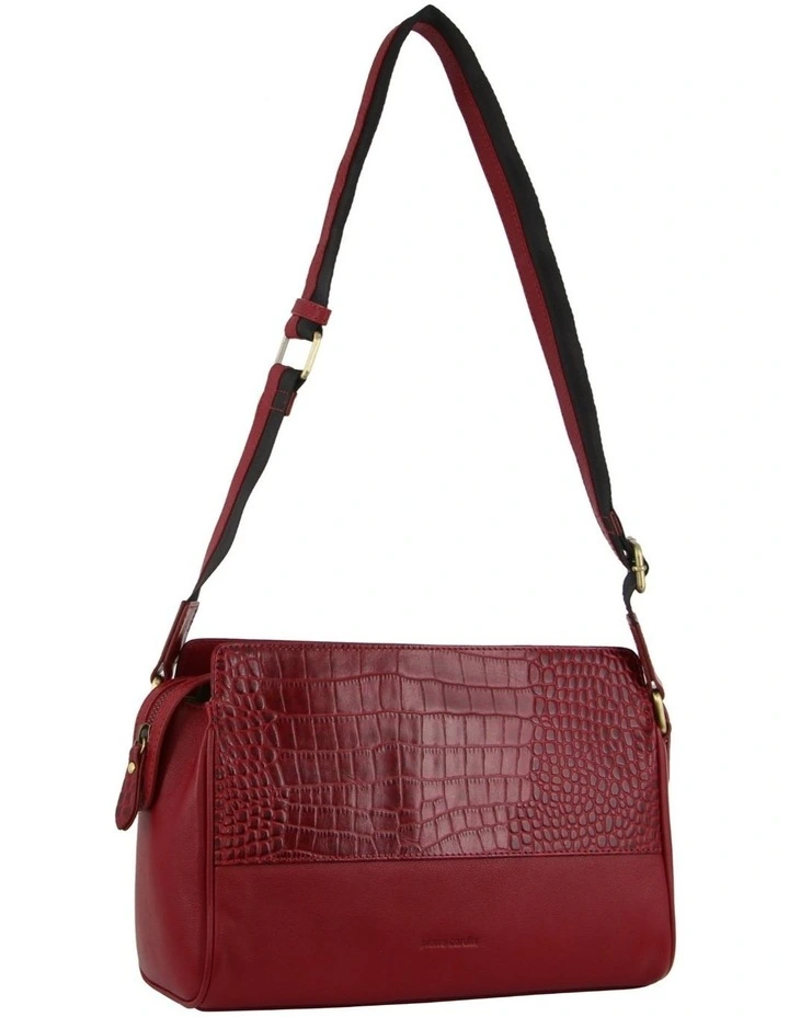 Croc-Embossed Leather Cross-Body Bag in Red