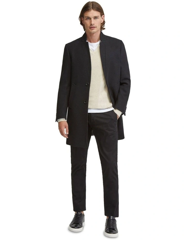 Austin Wool Rich Overcoat in Black