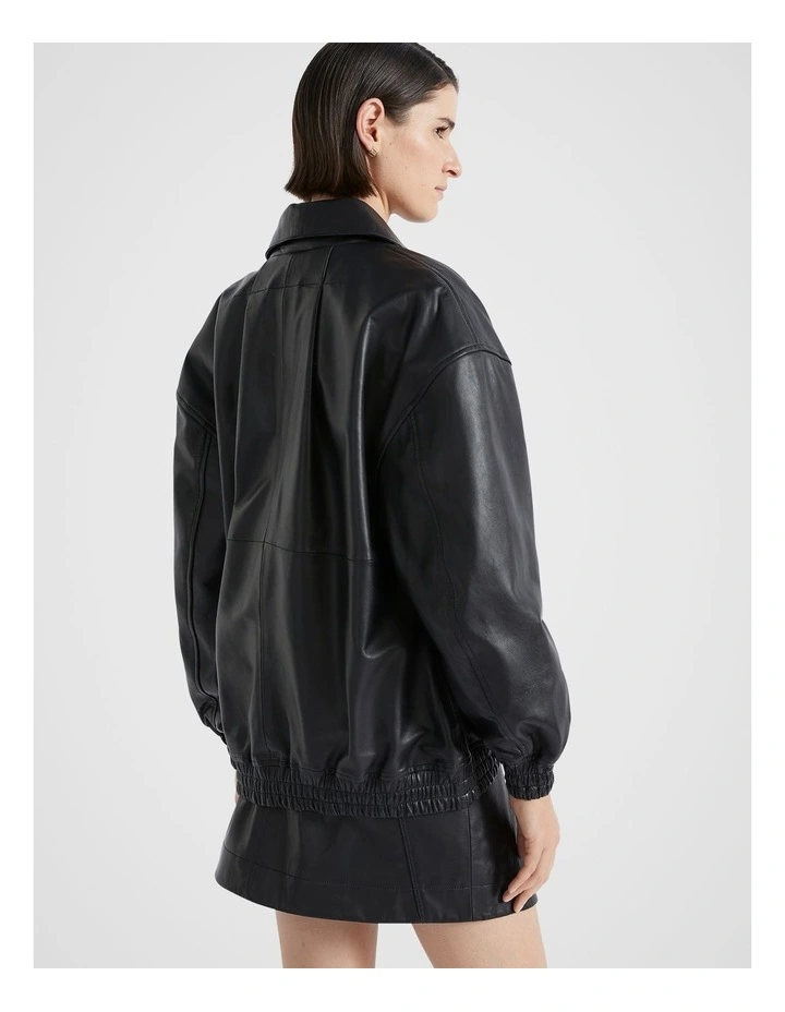 Leather Bomber Jacket in Black