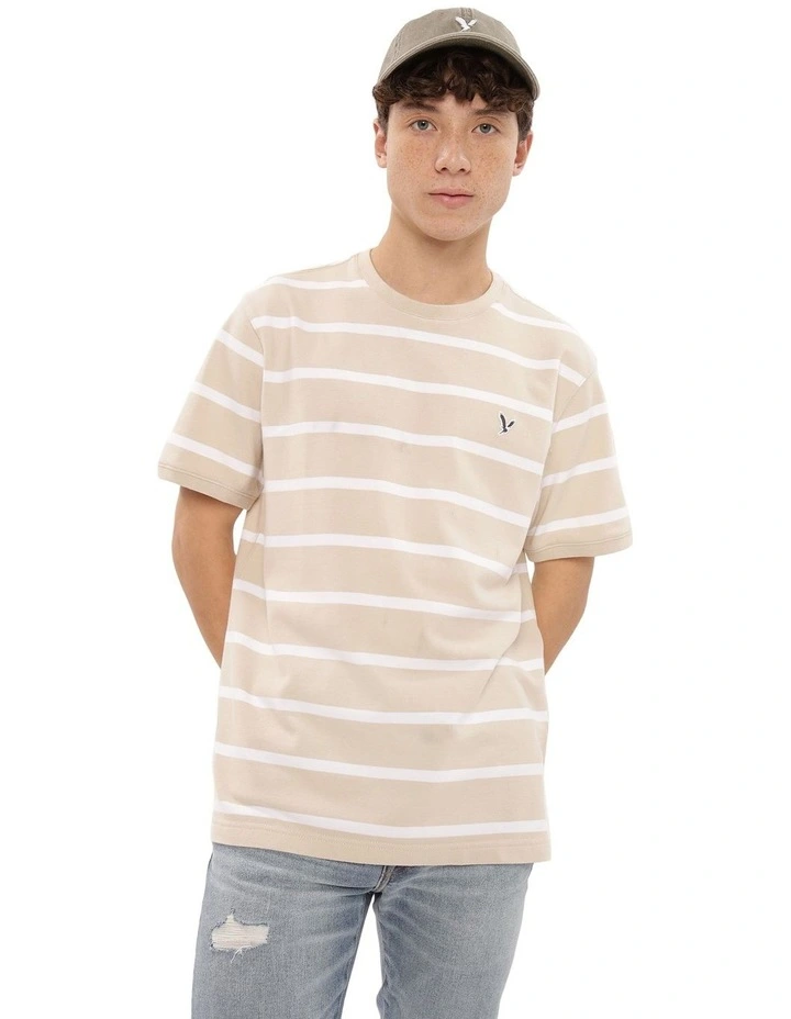 Striped Pique T-shirt in Tan
