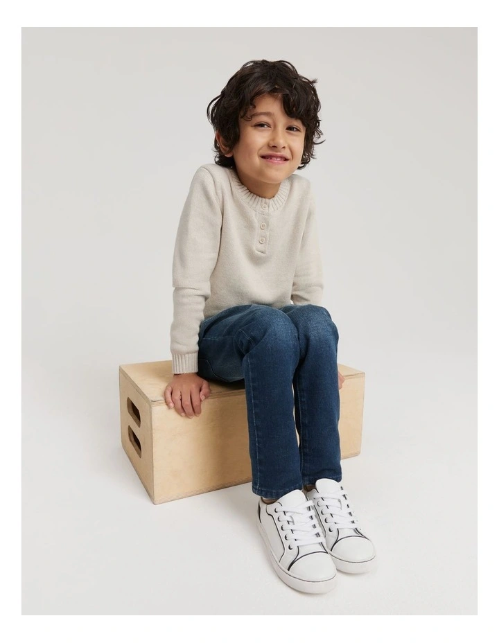 Organically Grown Cotton Blend Henley Knit in Oatmeal Marle