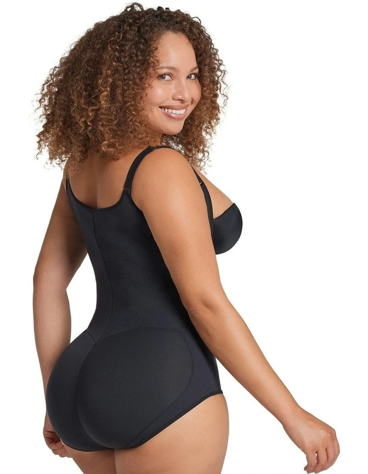 Zip-and-Sculpt Cupless Butt-Lifting Zip Up Body Shaper in Black