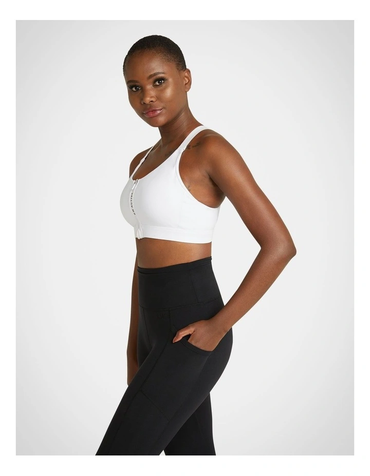 Velocity Zip Adjustable Medium Impact Sports Bra in White