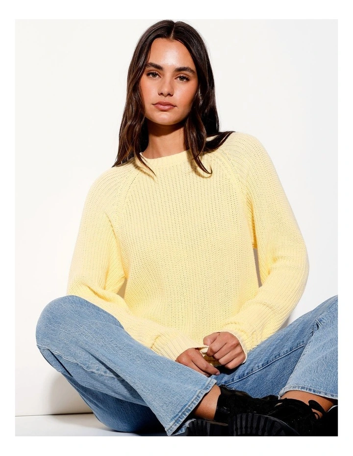 Organic Crew Neck Raglan Jumper in Light Yellow