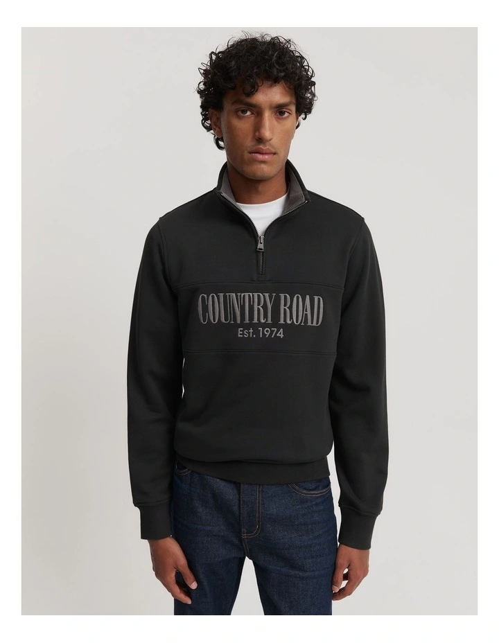Verified Australian Cotton Half Zip Heritage Sweater in Black Multi