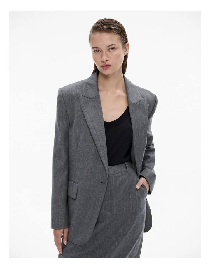 Wool Blend Pinstripe Blazer in Mid Grey Marle
