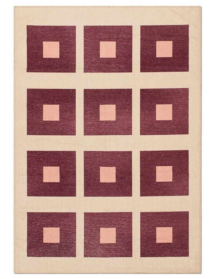 Square Washable Chenille Area Rug in Red