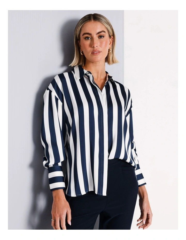 Striped Recycled Polyester Satin Shirt in Assorted