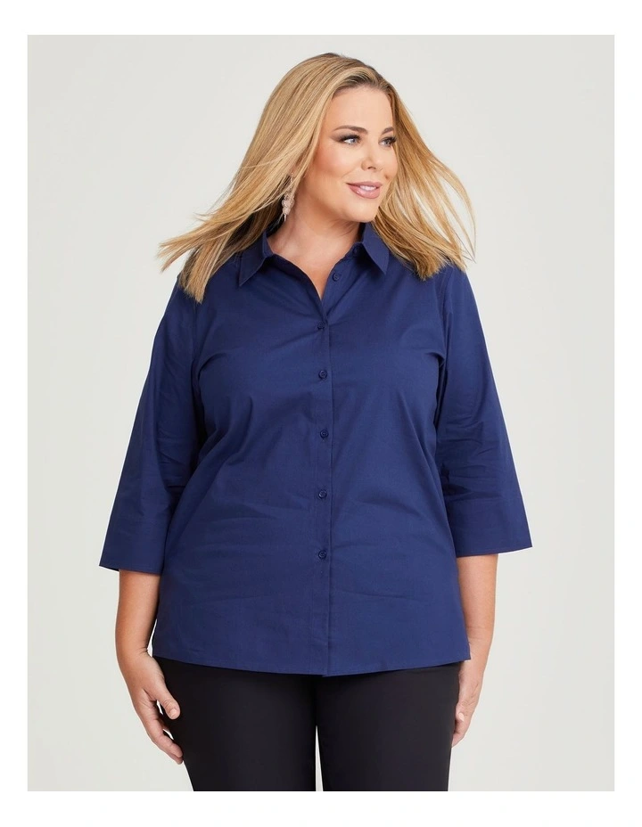Stretch Cotton Poplin Shirt in Dark Indigo