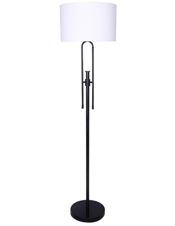 Metal Height-Adjustable Floor Lamp Matte With Drum Shade Black