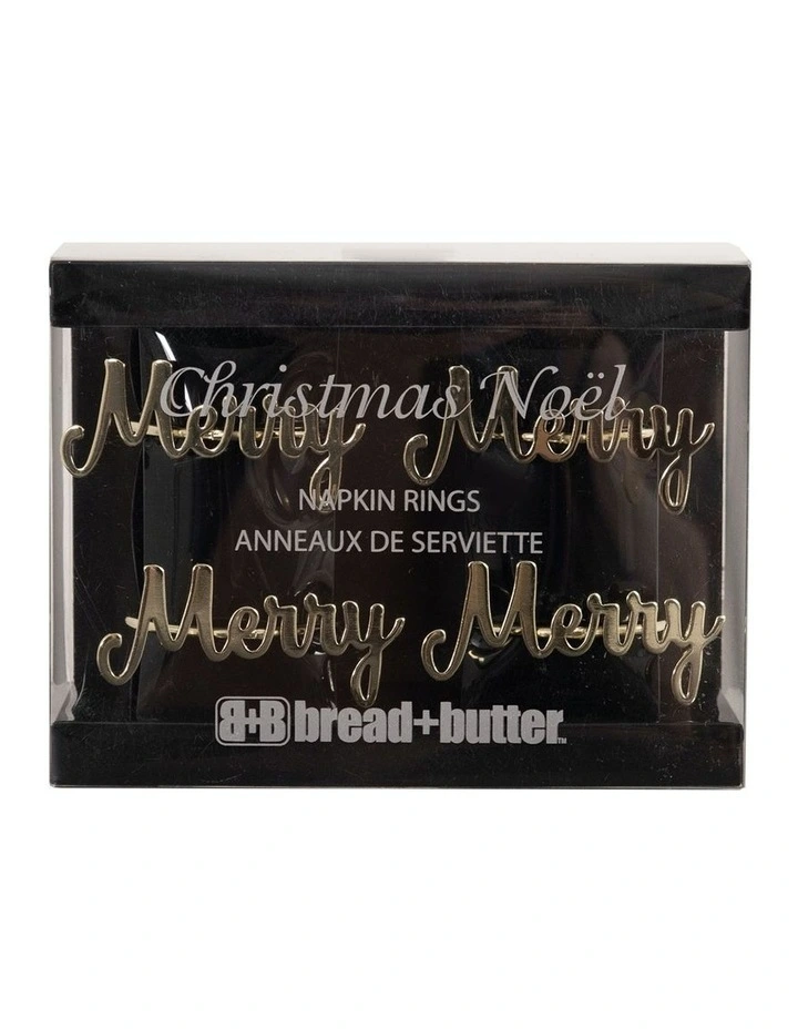 Napkin Rings Merry 4 Pack in Gold