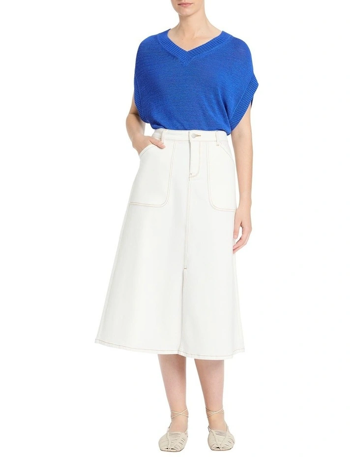 Dawn A-line Denim Midi Skirt in White