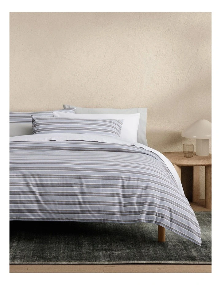 Flannelette Twill Stripe Quilt Cover Set in Dapple Grey