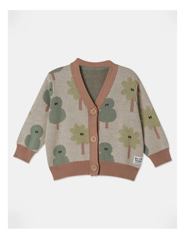 Liam Intarsia Knit Cardigan in Oat Marle