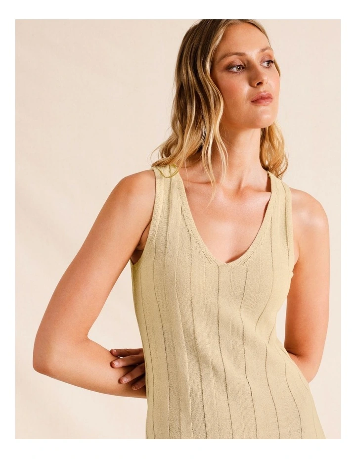 Fully Fashioned Knit Rib Tank Midi Dress in Ecru