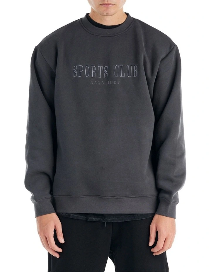 Sports Club Crew Sweater in Charcoal