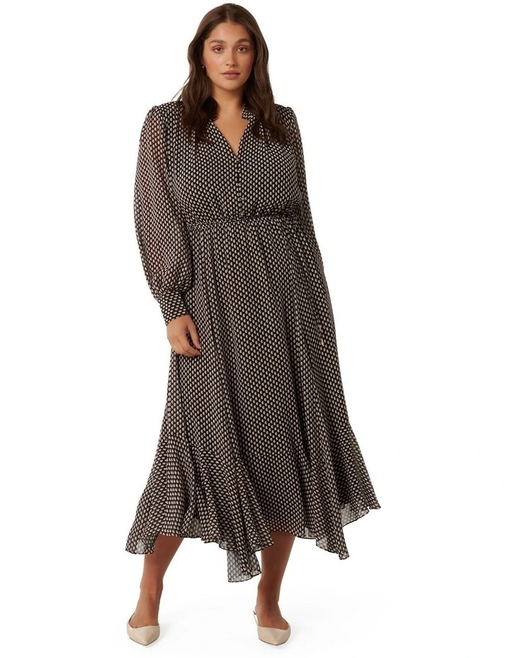 Maxine Long Sleeves Midi Dress in Black