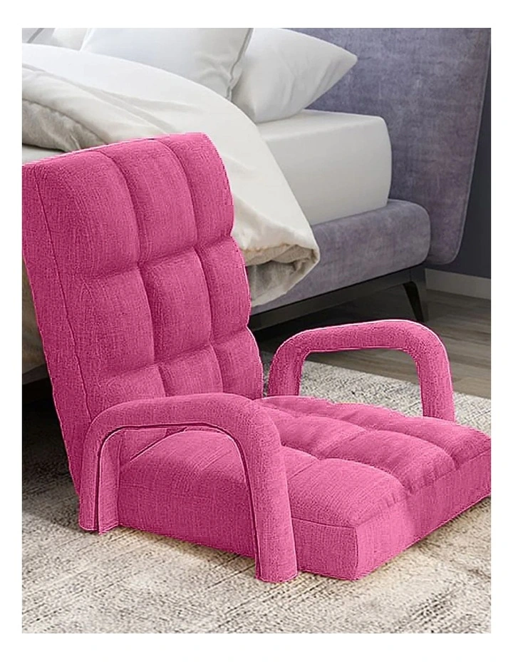 Foldable Floor Lounge Recliner Chair With Armrest in Pink