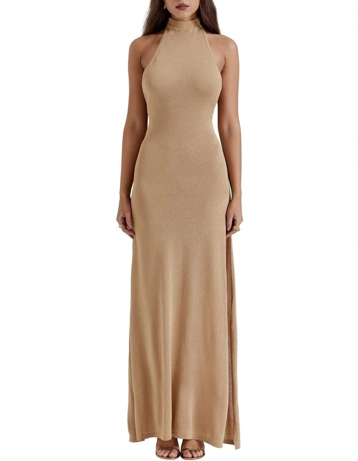 Selia Knit Maxi Dress in Gold