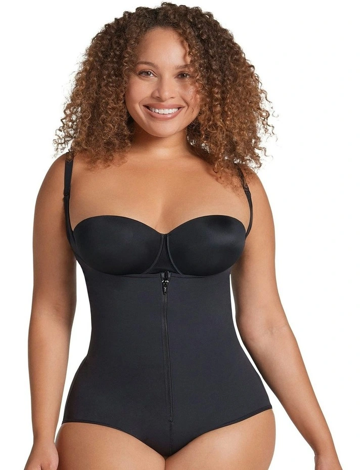 Zip-and-Sculpt Cupless Butt-Lifting Zip Up Body Shaper in Black