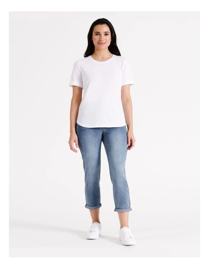Recycled Cotton Blend Wardrobe Staple Crop Denim Jean in Mid Wash