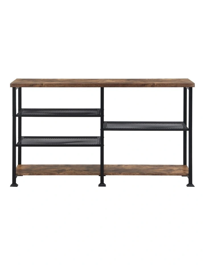 Industrial Console Table 140cmW 4-Tier in Rustic Dark Brown