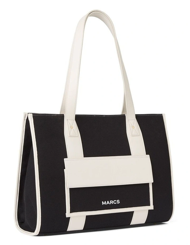 Roxanne Leather Trim Tote Bag in Black/White